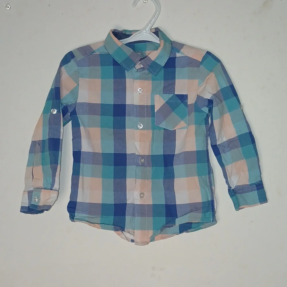 Boys ButtonDown Long Sleeve Shirts Size 2T(4) & 12-18M(1)‎ & 18M(1) Bundle of 6